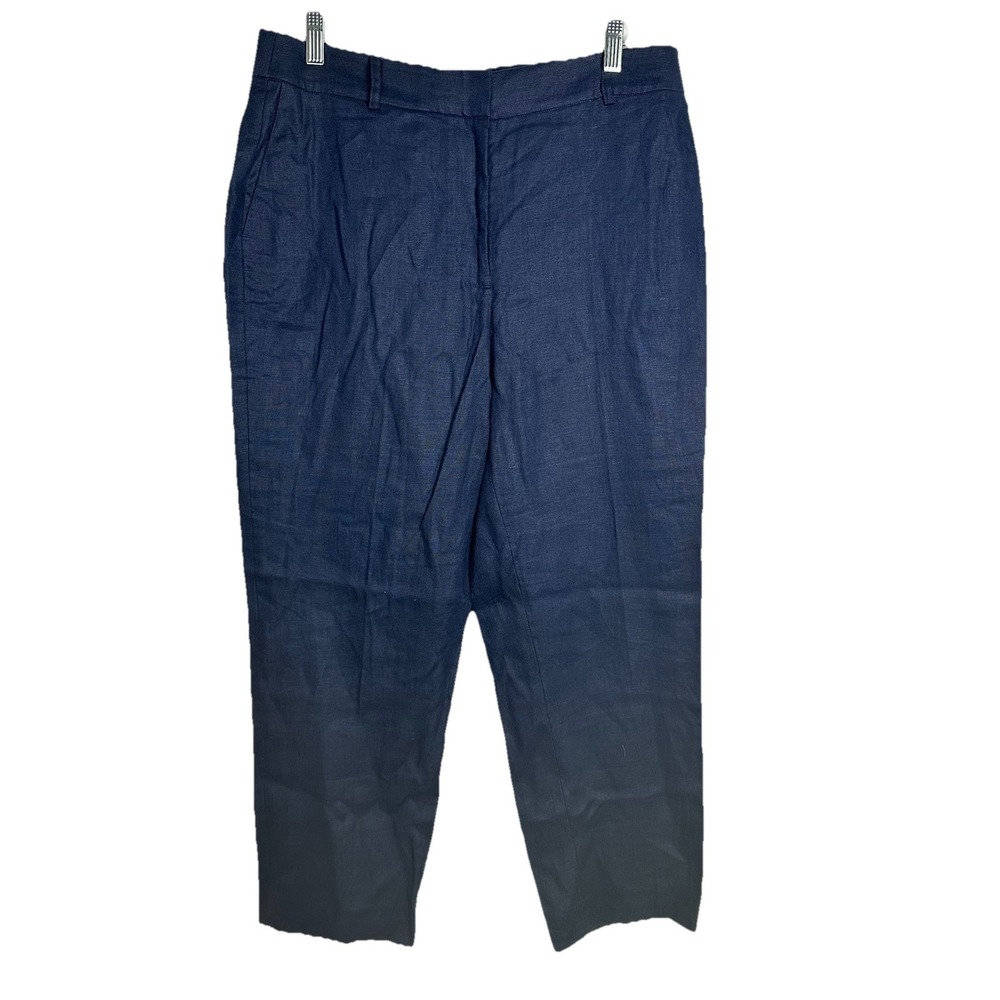 Boden Navy Linen Pants Women's Size 10P / UK 14 Tailored Summer Trousers